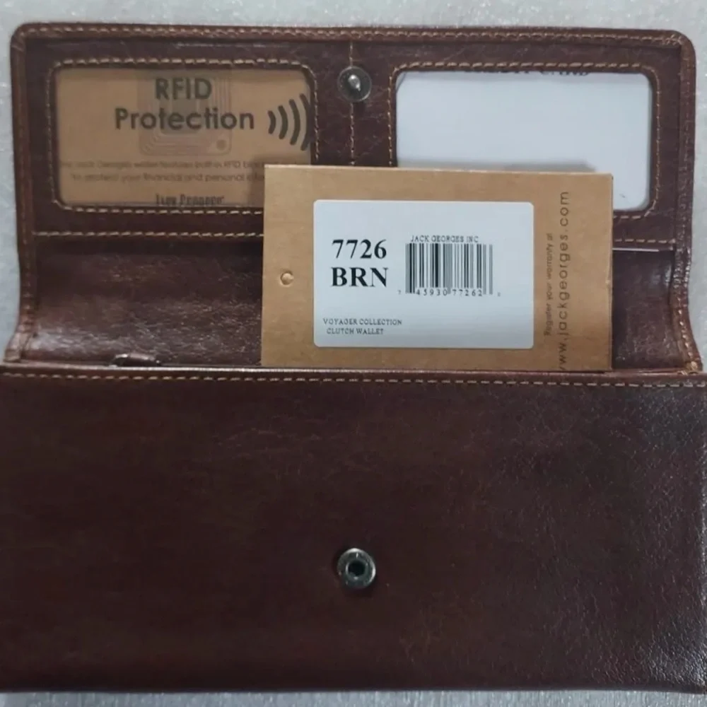 JACK GEORGES  Voyager Brown Leather Clutch Wallet NWT RFID Protected - Picture 11 of 12